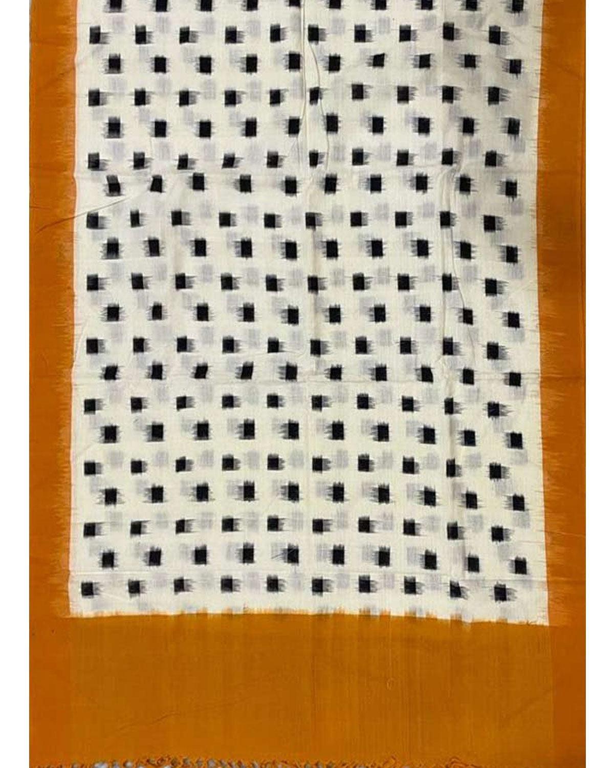 IKAT COTTON WHITE AND YELLOW COLOR DUPATTA - pochampallysarees.com