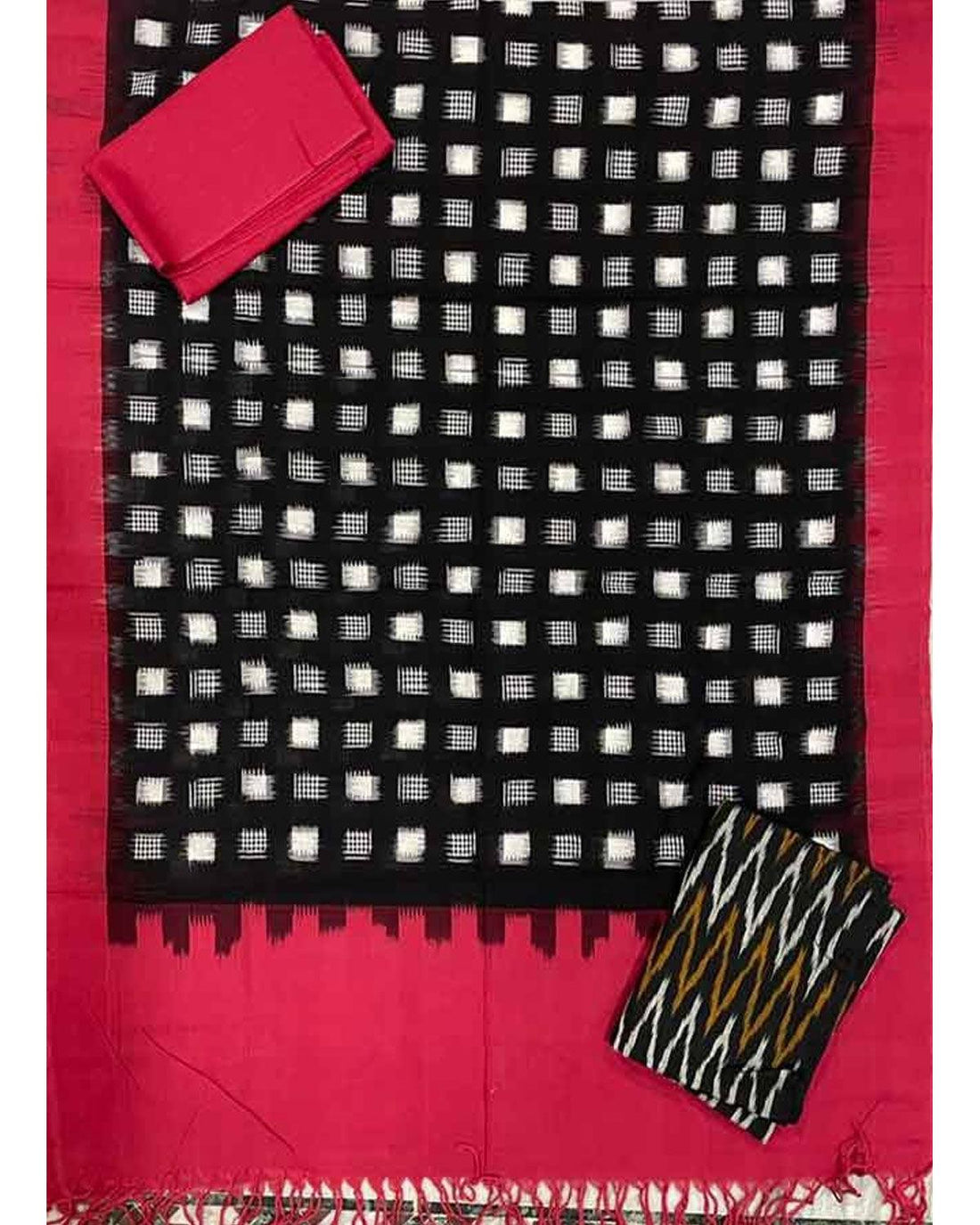 IKAT COTTONBLACK WITH RED COLOR SUITE -C42 - pochampallysarees.com