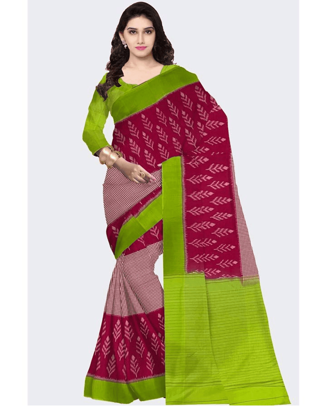 IKAT DESIGNER PINK WITH GREEN COLOR SAREE - pochampallysarees.com