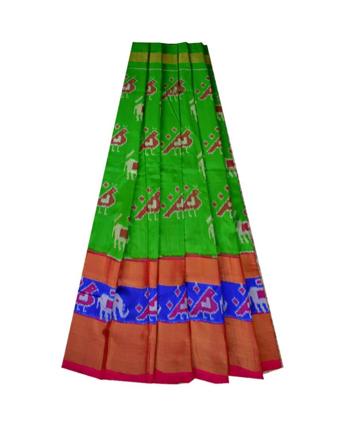 IKAT PARROT GREEN COLOR LEHENGA - pochampallysarees.com