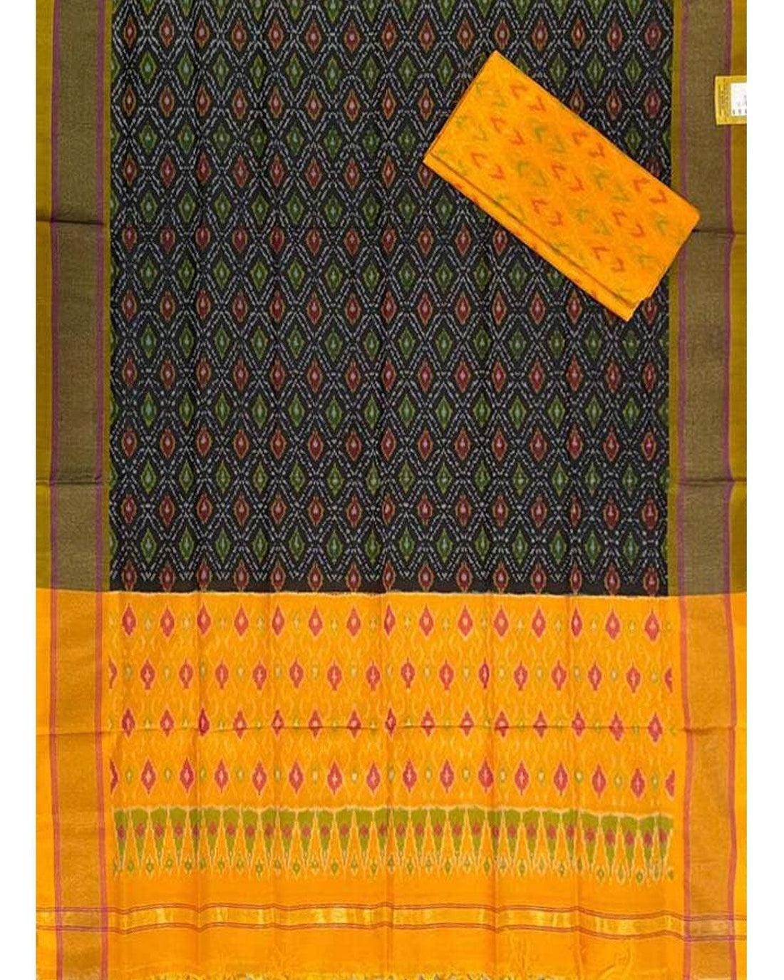 IKAT SICO BLACK WITH YELLOW COLOR DRESS MATERIAL-11 - pochampallysarees.com
