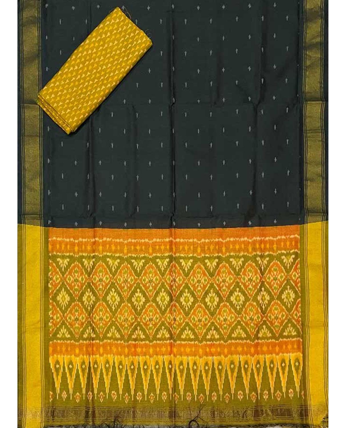 IKAT SICO BLACK WITH YELLOW COLOR DRESS MATERIAL-ICD22 - pochampallysarees.com
