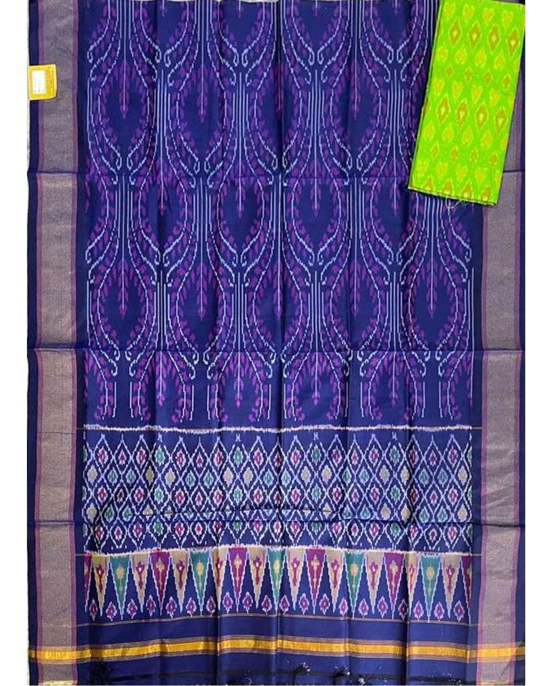 IKAT SICO BLUE WITH GREEN COLOR DRESS MATERIAL-14 - pochampallysarees.com
