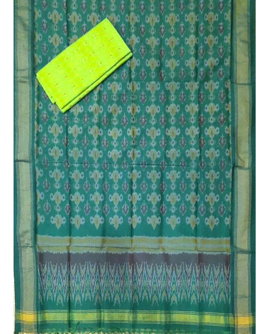 IKAT SICO GREEN WITH PARROT GREEN COLOR DRESS MATERIAL-20 - pochampallysarees.com