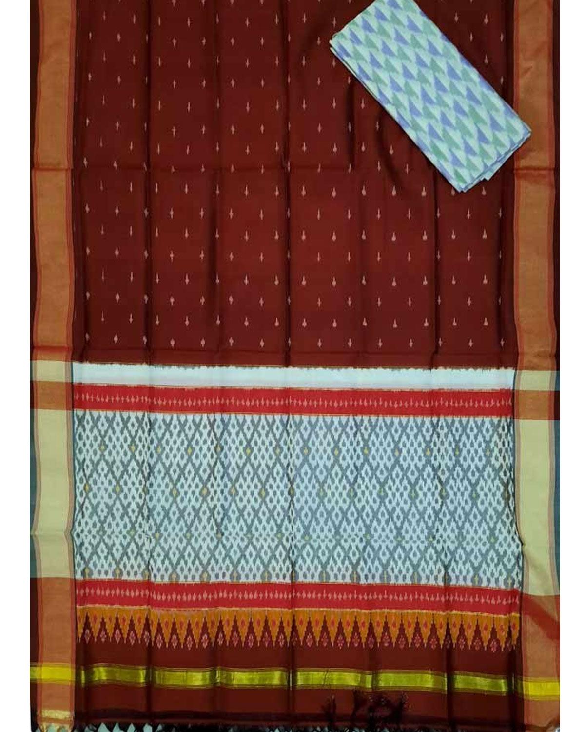 IKAT SICO MAROON WITH WHITE COLOR DRESS MATERIAL-A6 - pochampallysarees.com