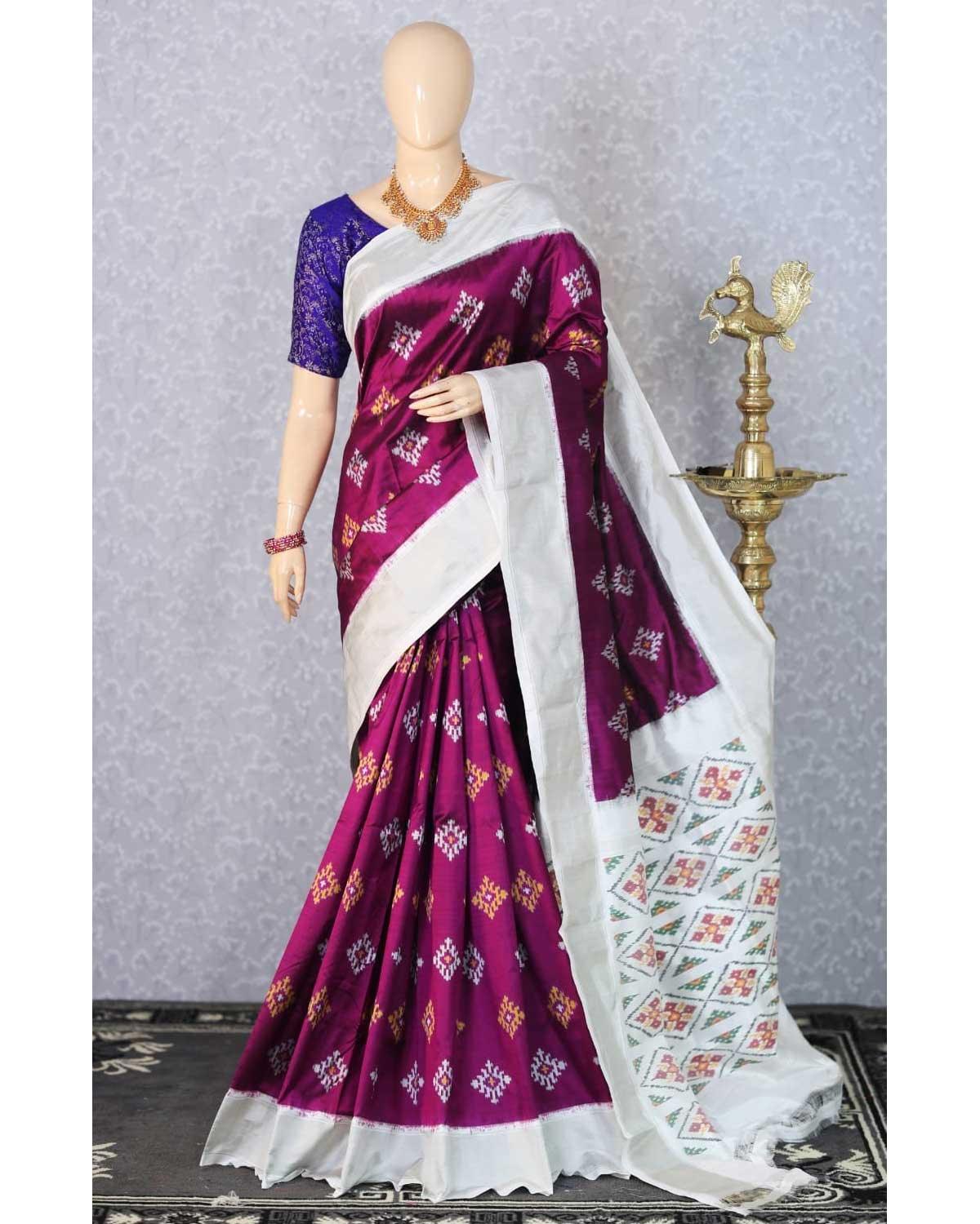 Pochampally silk saree grey and pink with allover ikat butta weaves an –  Cherrypick