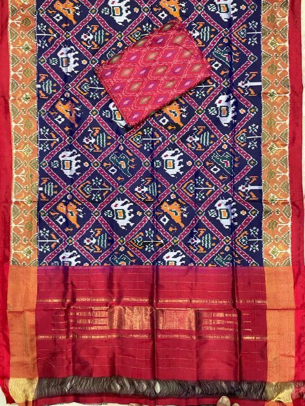 ikat suit Navyblue Red - pochampallysarees.com