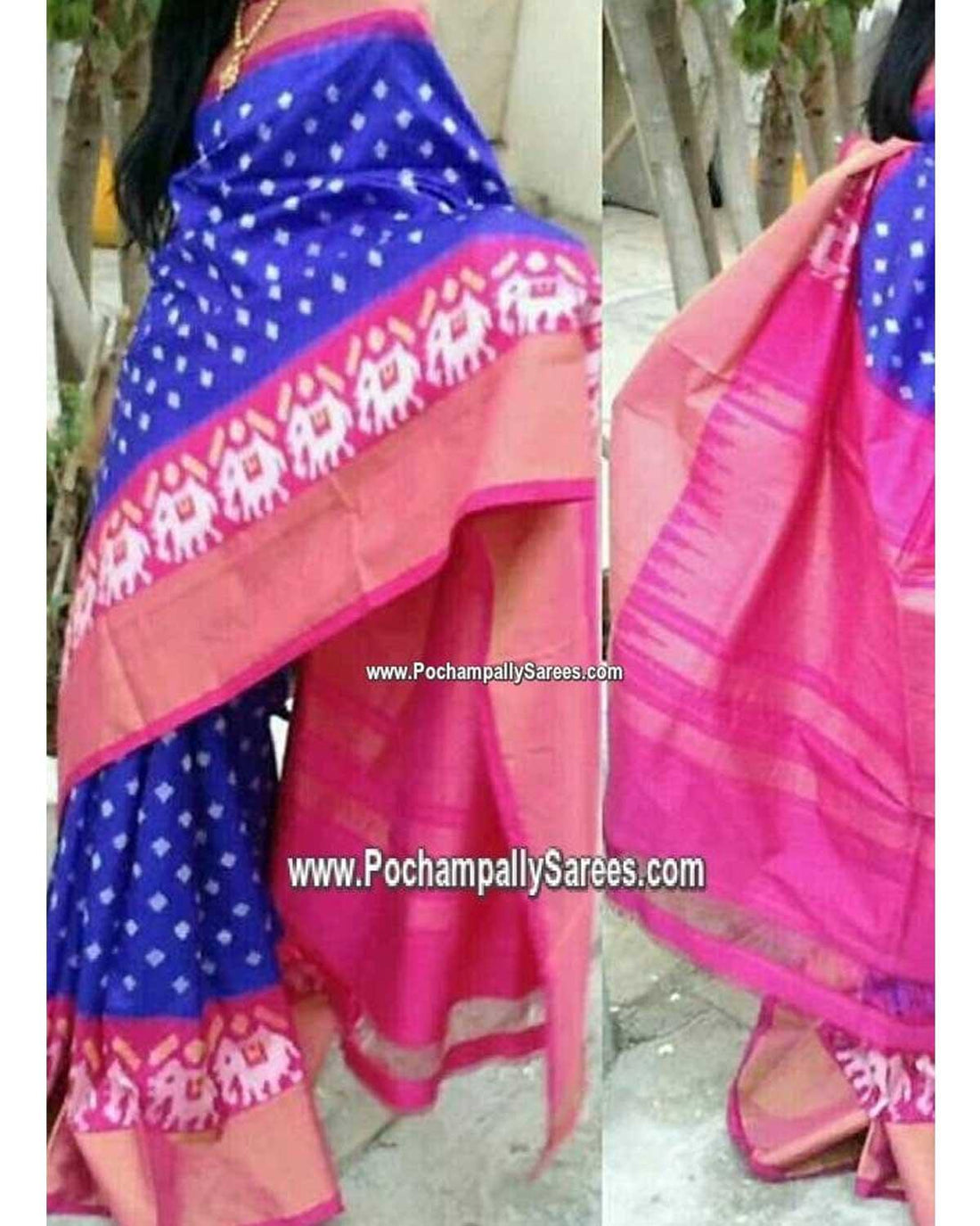 IKKAT BLUE COLOR SAREE - pochampallysarees.com