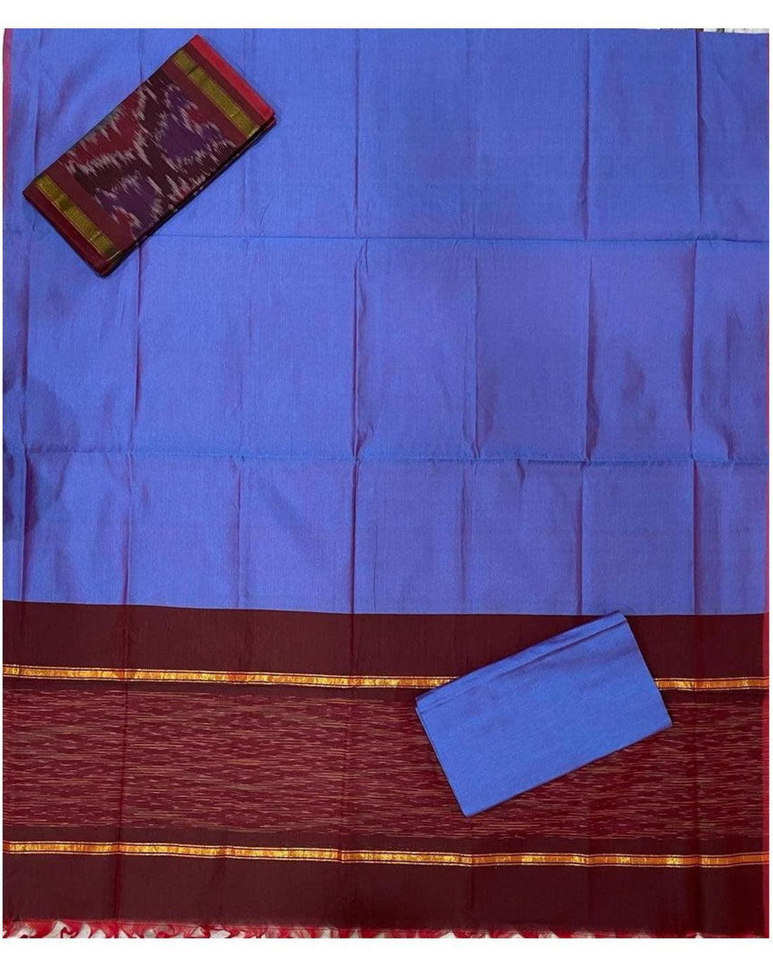 IKKAT COTTON ANANDA BLUE COLOR DRESS MATERIAL - pochampallysarees.com