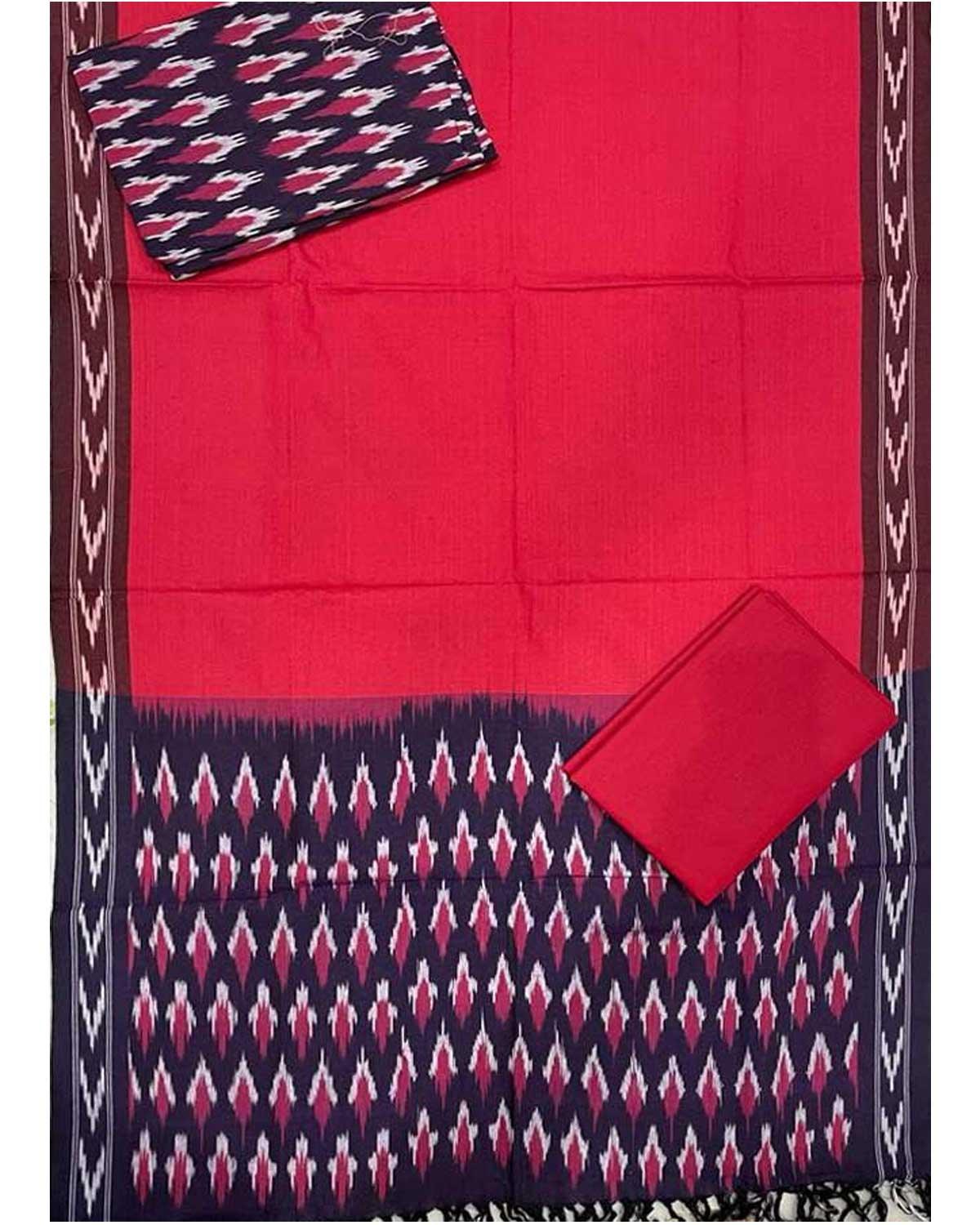 IKKAT COTTON RED WITH BLACK COLOR DRESS MATERIAL - F22 - pochampallysarees.com