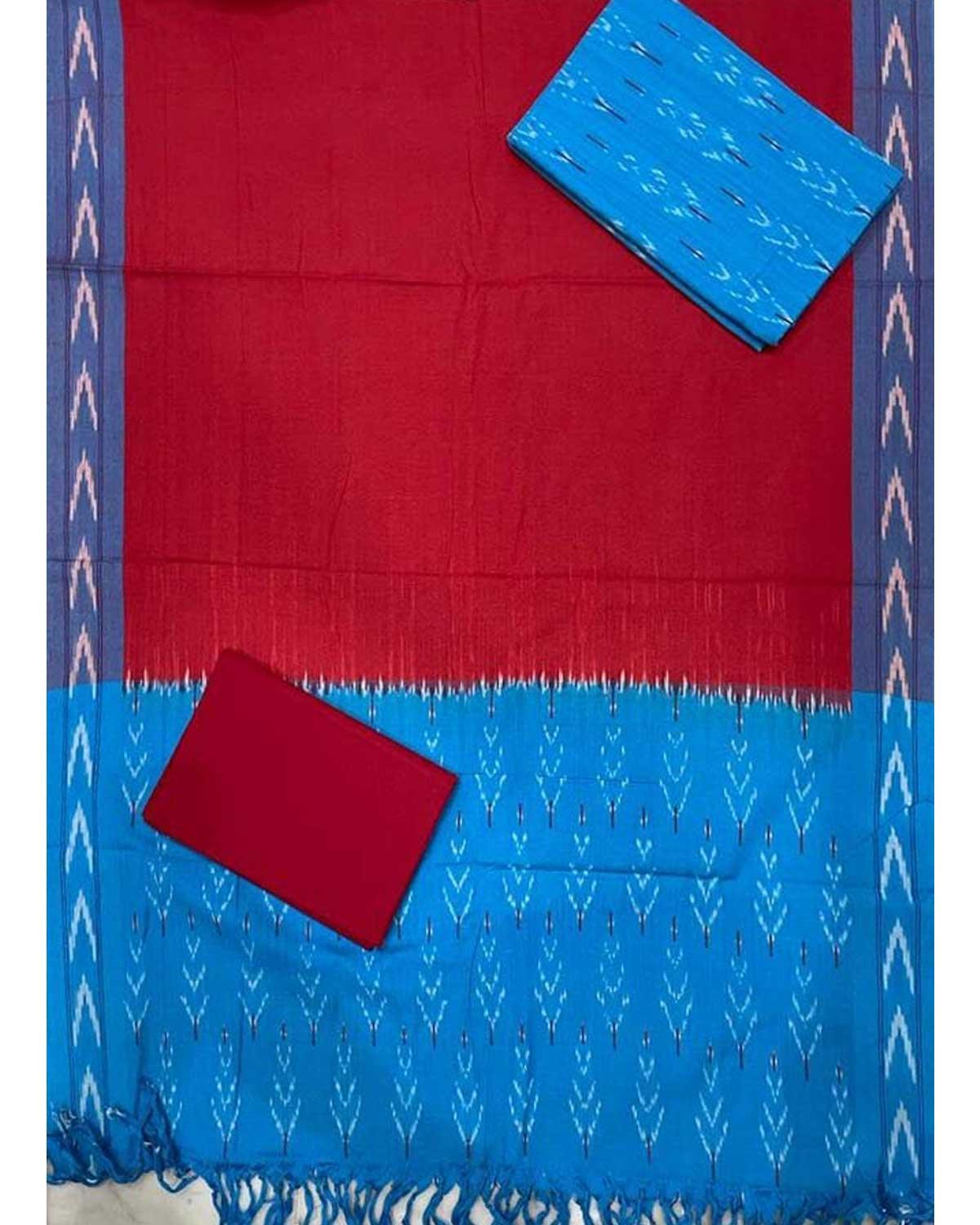 IKKAT-COTTON-RED-WITH-BLUE-COLOR-DRESS-MATERIAL