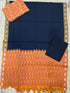 Ikkat Dress Material Black Orange - pochampallysarees.com