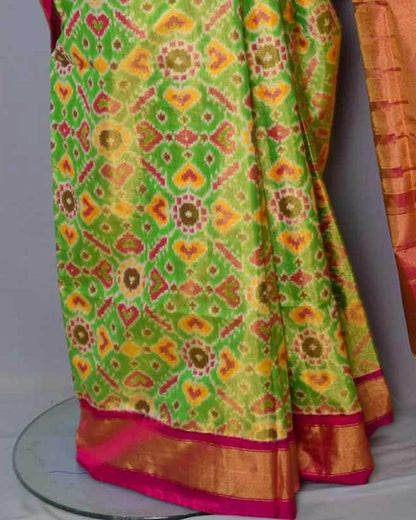 IKKAT FULL TISSUE PARROT GREEN COLOR SAREE - pochampallysarees.com