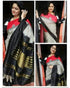 IKKAT GRAY WITH BLACK COLOR SAREE - pochampallysarees.com