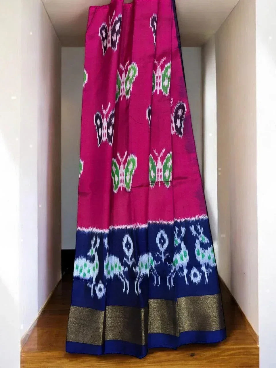 IKKAT KIDS PINK WITH BLUE COLOR LEHENGA - pochampallysarees.com