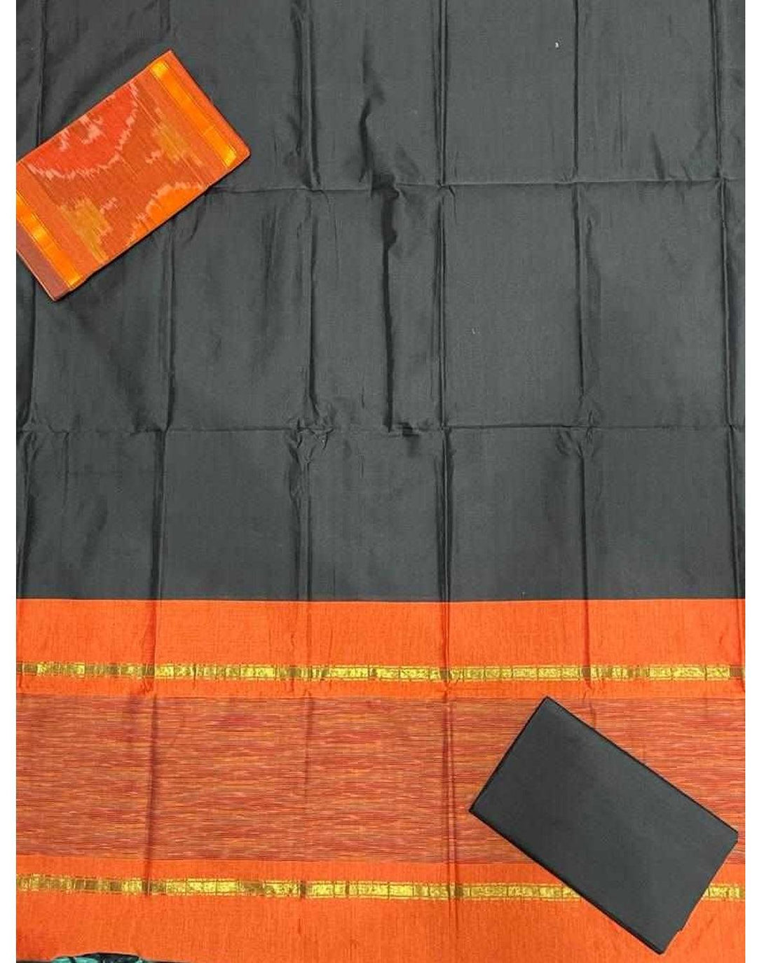 IKKAT POLY COTTON DRESS MATERIAL BLACK COLOR - pochampallysarees.com