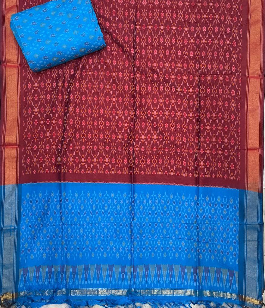 ikkat sico dress materials Maroon Ananda Color - pochampallysarees.com