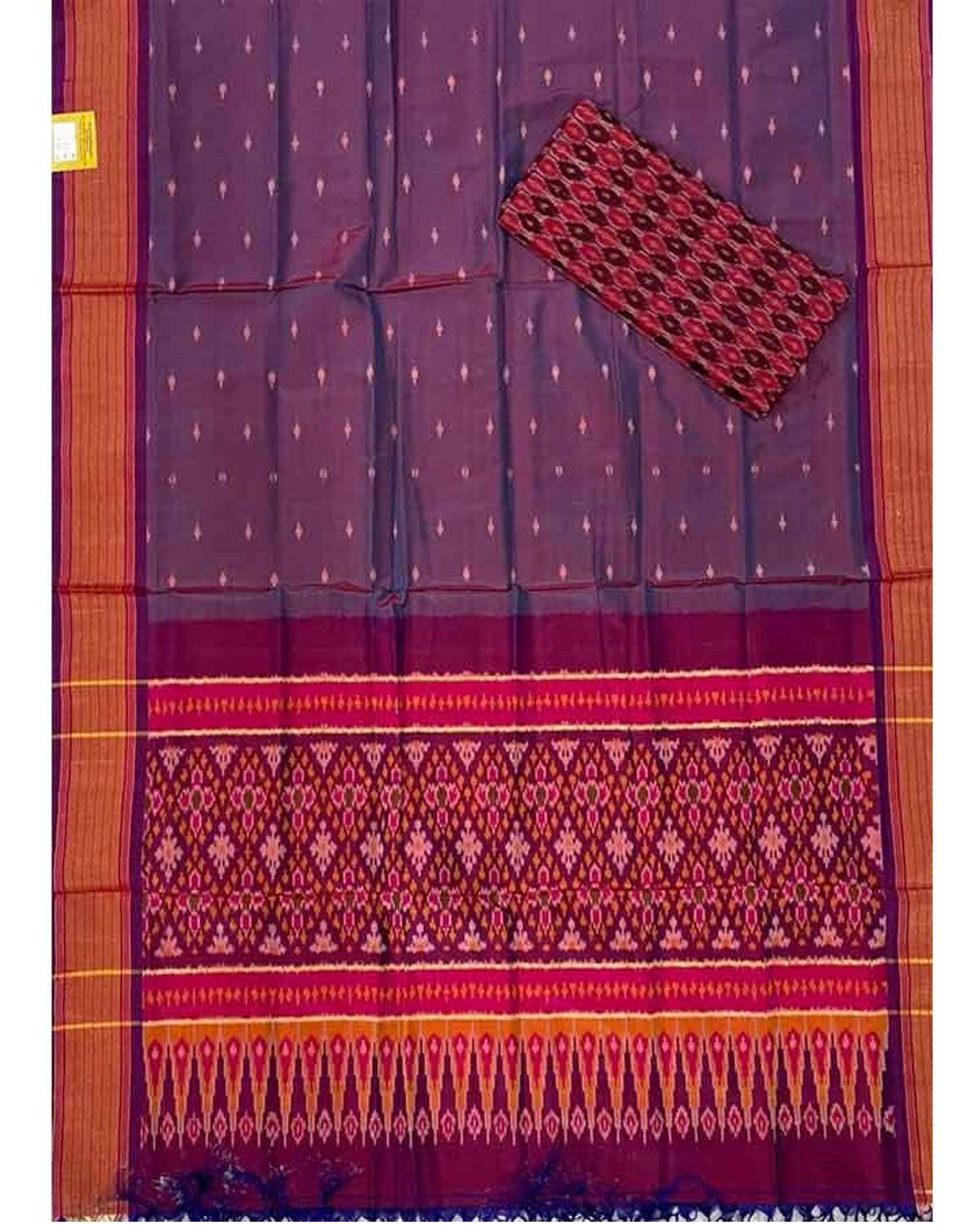 IKKAT SICO GRAY WITH RED COLOR DRESS MATERIAL - pochampallysarees.com