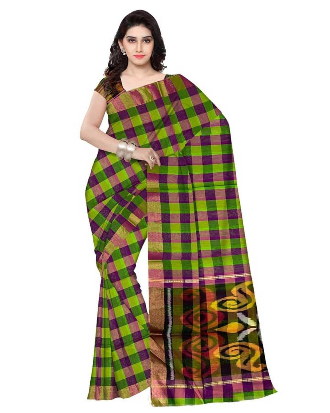 IKKAT SICO RED AND GREEN COLOR SAREE - pochampallysarees.com