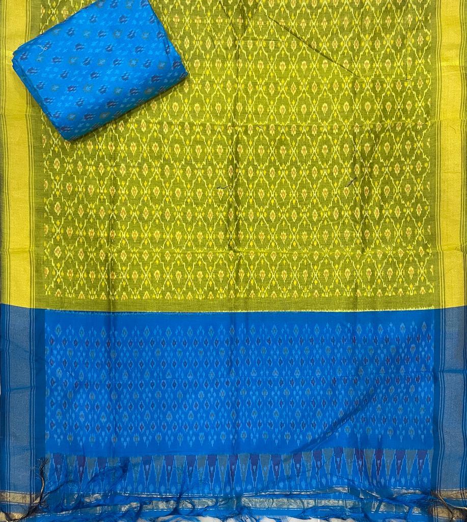 Ikkat Sico Suit Yellow Blue Color - pochampallysarees.com