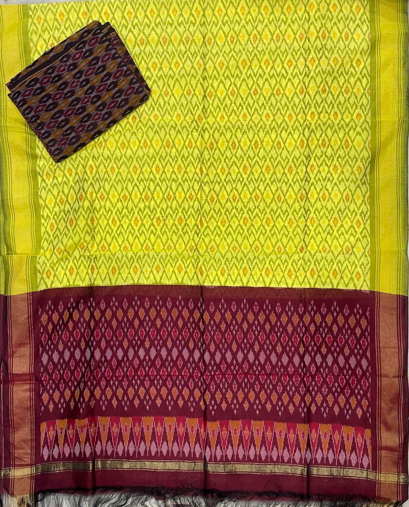 Ikkat Sico Suit Yellow Maroon Color - pochampallysarees.com