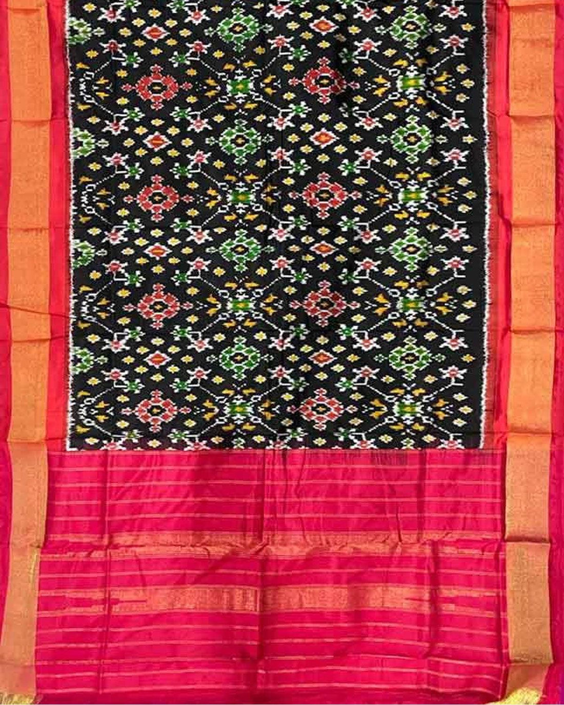 IKKAT SILK BLACK WITH PINK COLOR DUPATTA - pochampallysarees.com