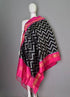 Ikkat Silk Dupatta Black With Pink Color - pochampallysarees.com