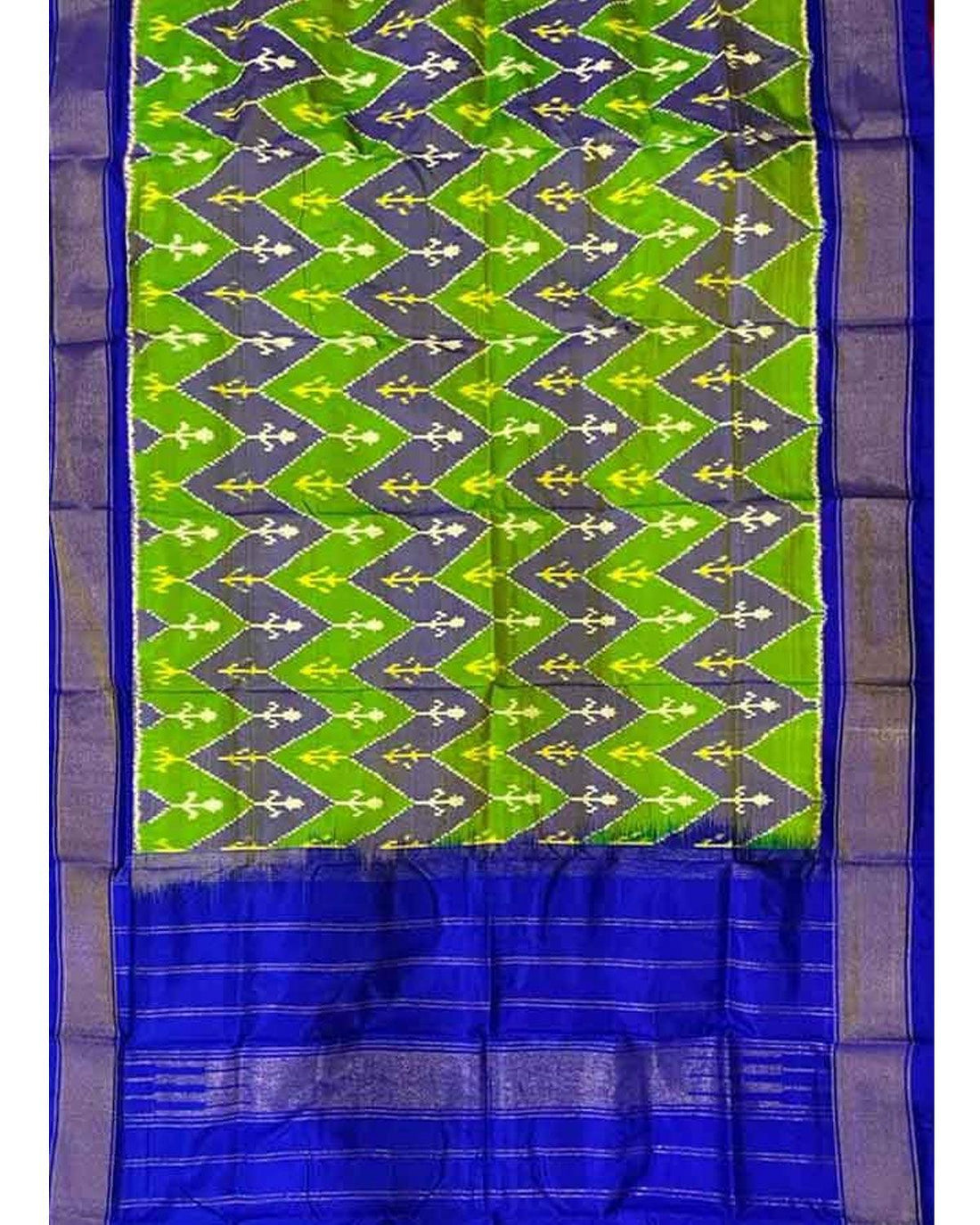 IKKAT SILK GREEN WITH BLUE COLOR DUPATTA - pochampallysarees.com