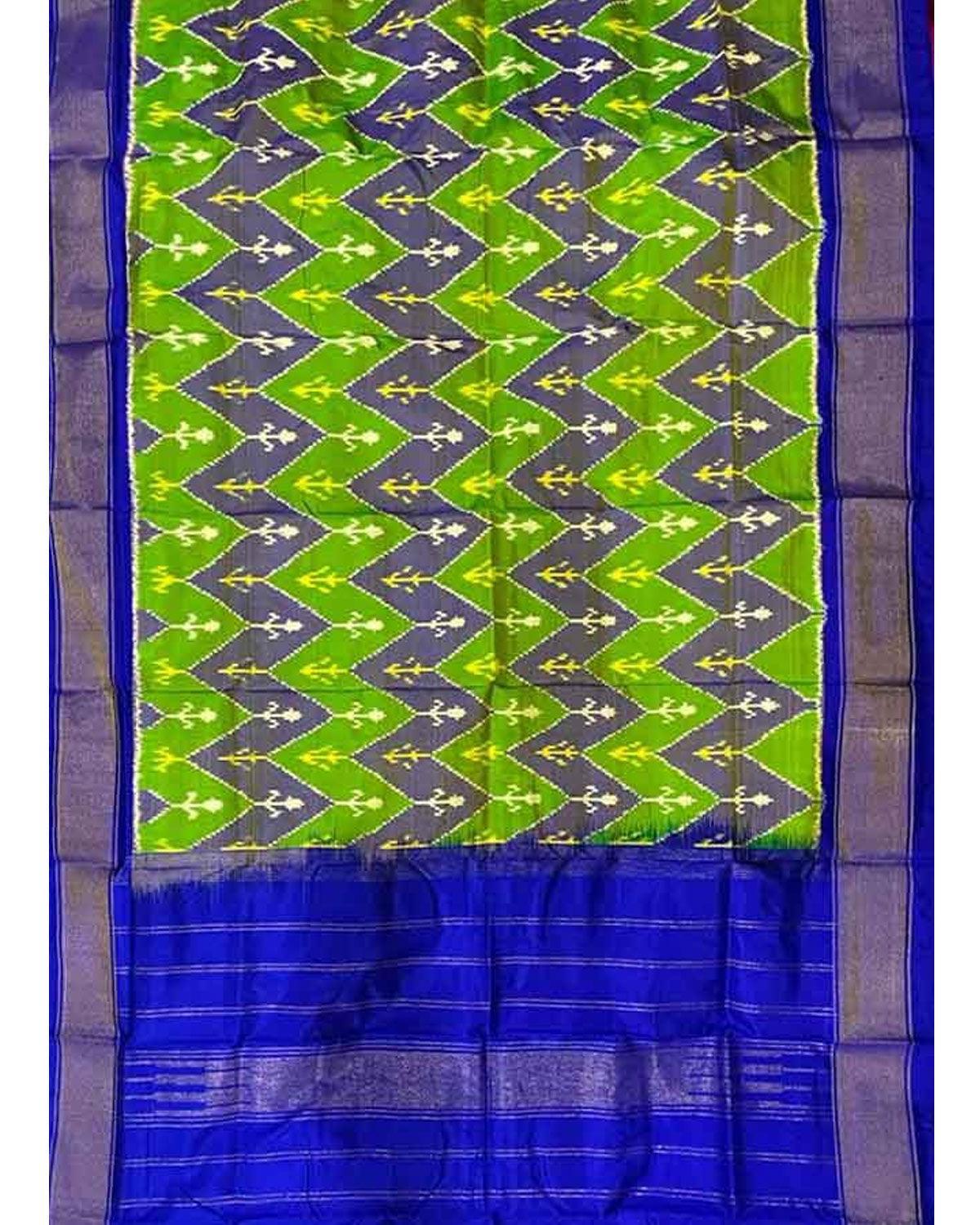 IKKAT SILK GREEN WITH BLUE COLOR DUPATTA - pochampallysarees.com