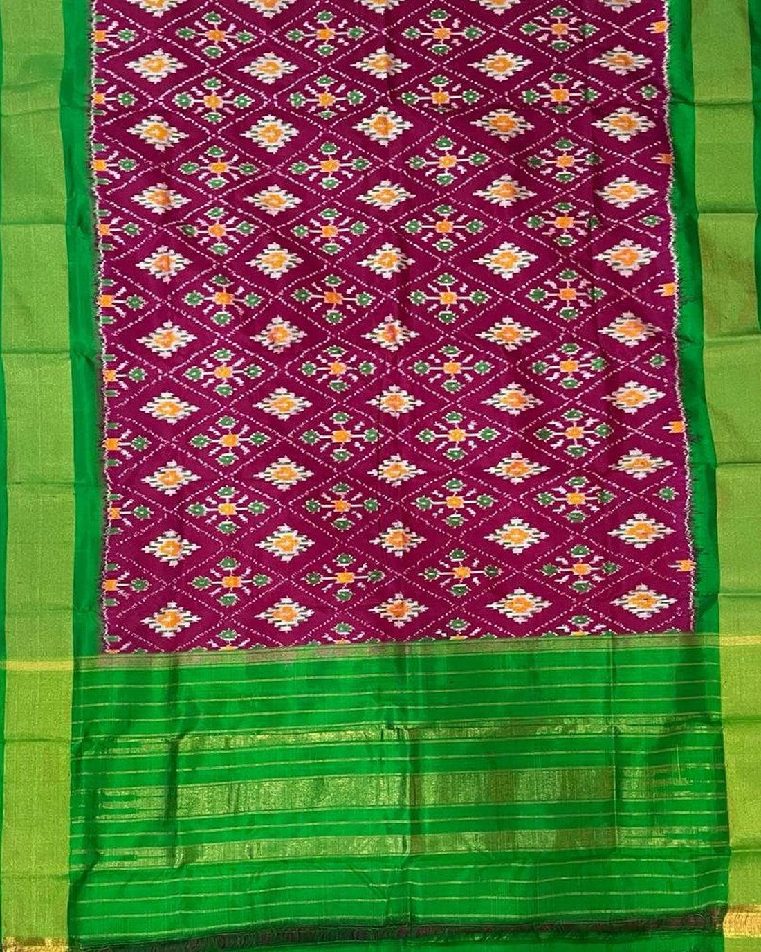 IKKAT SILK PINK WITH GREEN COLOR DUPATTA - pochampallysarees.com