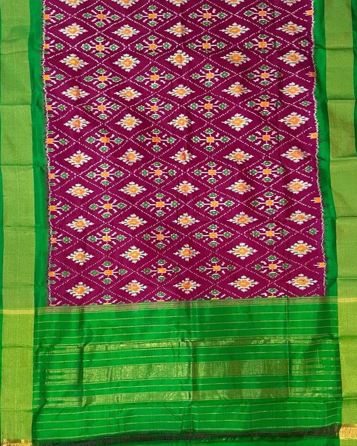 IKKAT SILK PINK WITH GREEN COLOR DUPATTA - pochampallysarees.com
