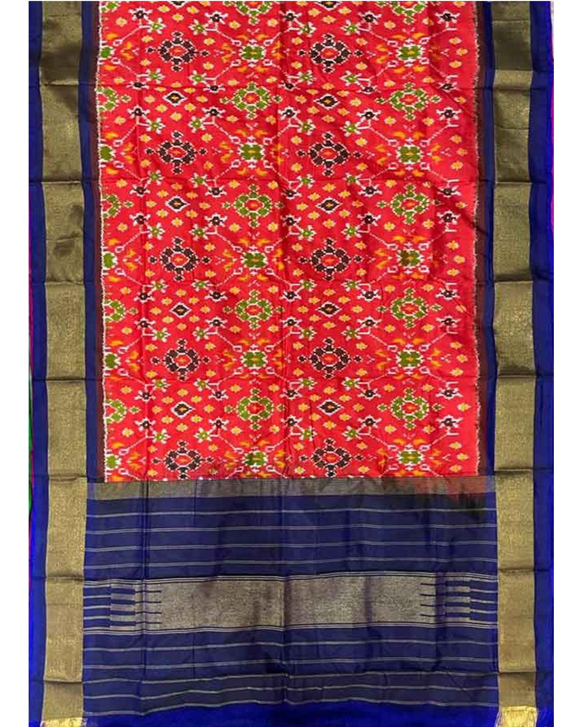 IKKAT-SILK-RED-WITH-NAVY-BLUE-COLOR-DUPATTA