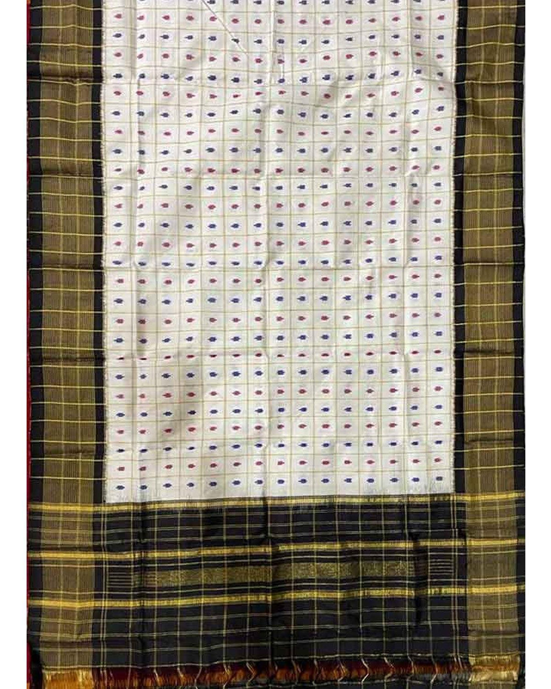 IKKAT SILK WHITE WITH BLACK COLOR DUPATTA - pochampallysarees.com