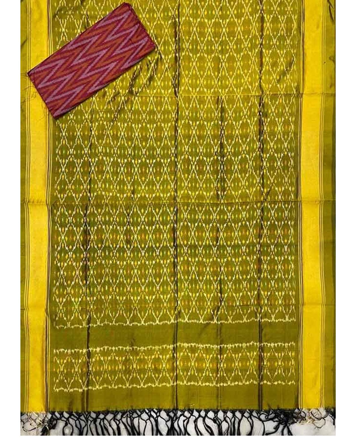 IKKAT SILK YELLOW COLOR DRESS MATERIAL - pochampallysarees.com