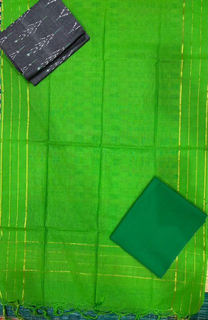 Ikkat Suite Parrot Green - pochampallysarees.com