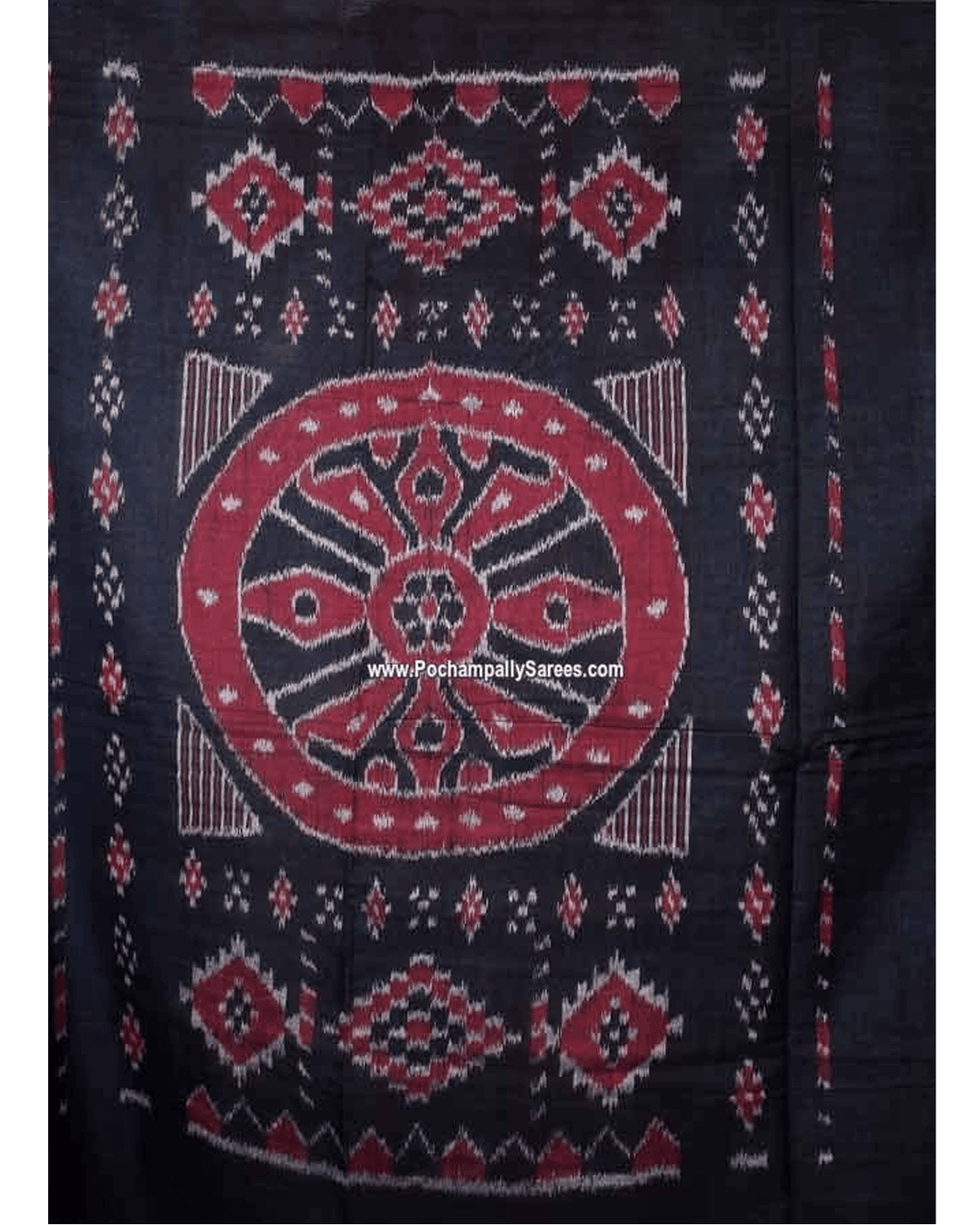 IKKAT TEMPLE BLUE COLOUR - pochampallysarees.com