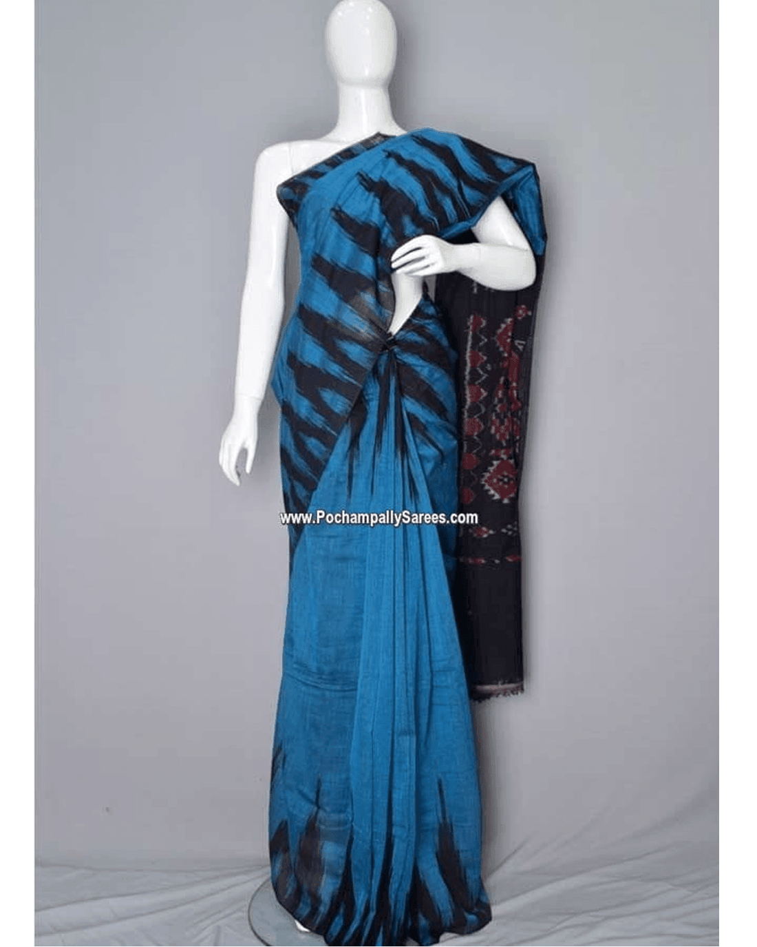 IKKAT TEMPLE BLUE COLOUR - pochampallysarees.com