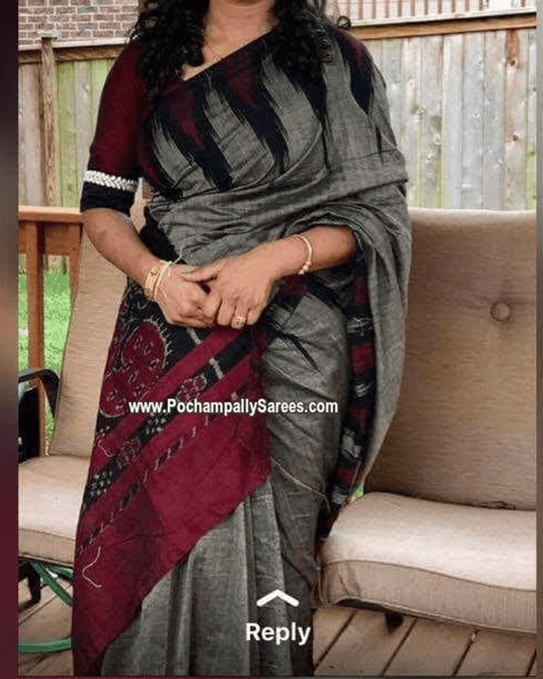 IKKAT TEMPLE BORDER GRAY WITH REED COLOUR COTTON SAREE - pochampallysarees.com
