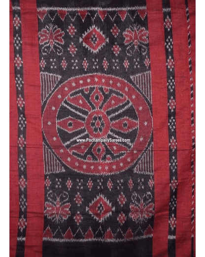 IKKAT TEMPLE BORDER GRAY WITH REED COLOUR COTTON SAREE - pochampallysarees.com