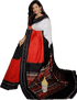 Ikkat White Re Black Saree - pochampallysarees.com