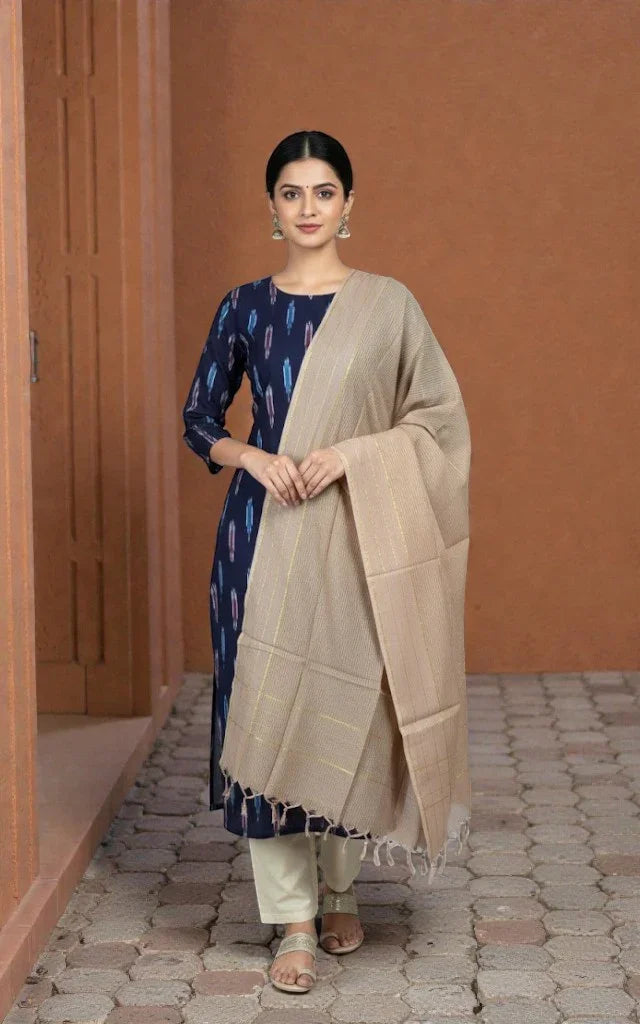 Ikkat Suite Cream - pochampallysarees.com