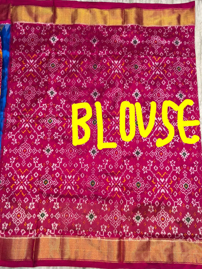 Pure Ikkat Silk Saree - Royal Blue &amp; Magenta | Traditional Pochampally Handloom with Elephant &amp; Bird Motifs | Festive Wedding Pattu Saree - pochampallysarees.com