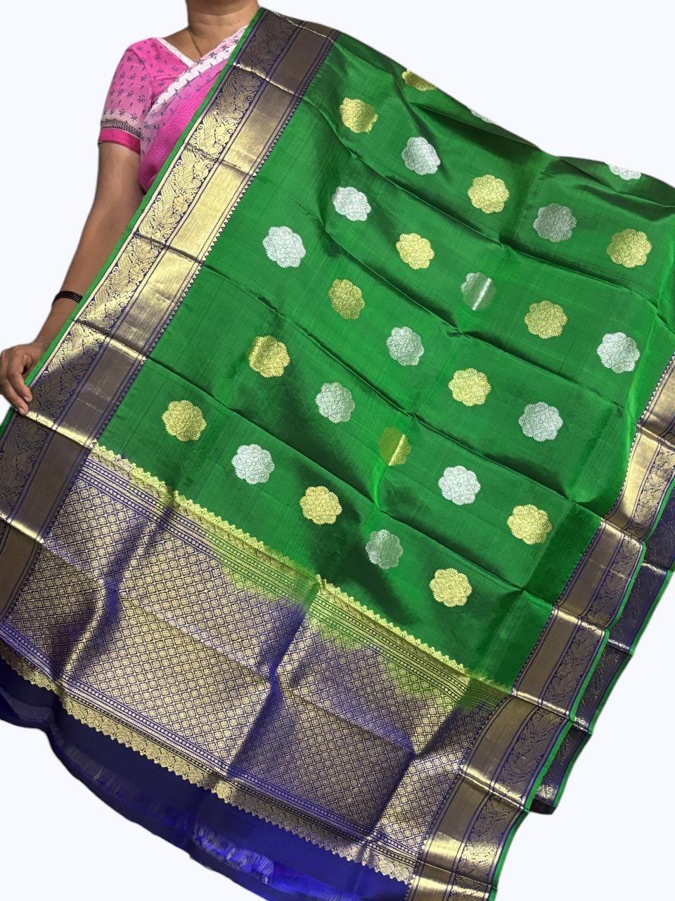 Kanchi Pattu Dupatta Green Blue - pochampallysarees.com