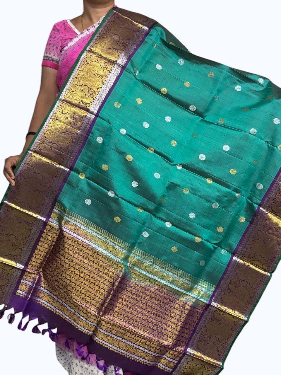 Kanchi Pattu Dupatta Green Chocolate Online - pochampallysarees.com