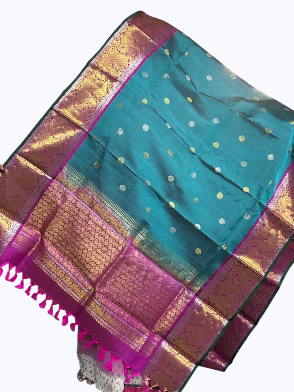 Kanchi Pattu Dupatta Green Pink - pochampallysarees.com