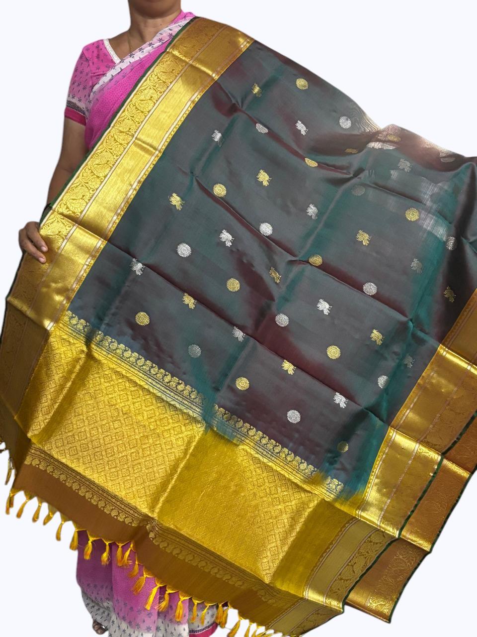 Kanchi Pattu Dupatta Green Yellow - pochampallysarees.com