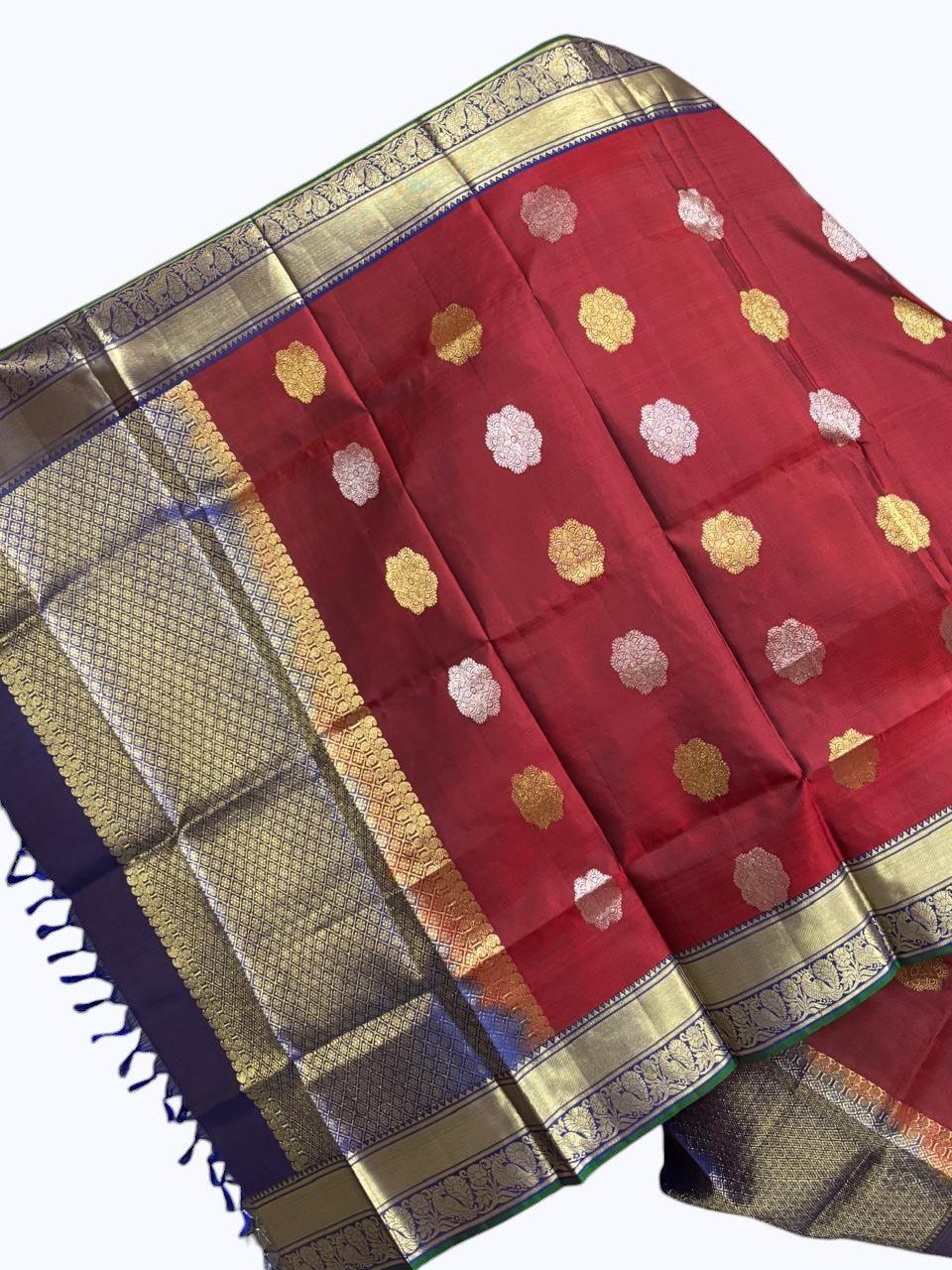 Kanchi Pattu Dupatta Maroon Blue - pochampallysarees.com