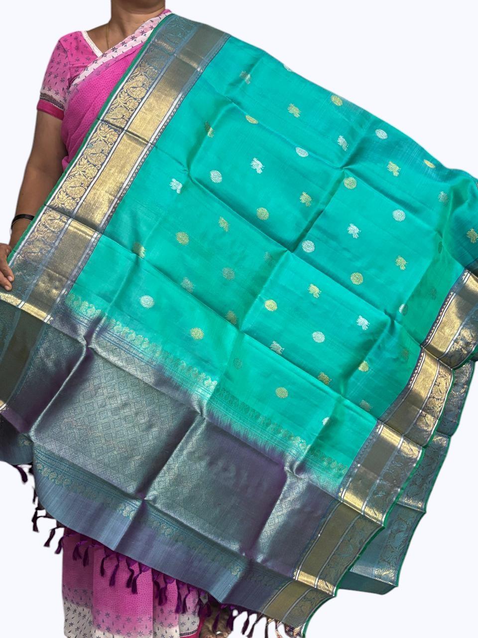 Kanchi Pattu Dupatta Sea Green - pochampallysarees.com