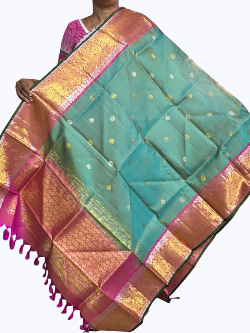 Kanchi Silk Dupatta Seagreen Pink - pochampallysarees.com