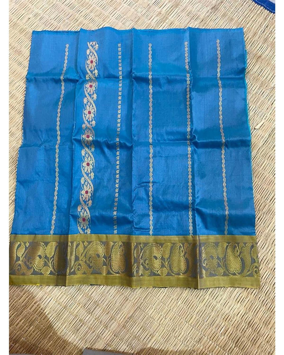 KANCHIPURAM PATTU ANANDABLUE COLOR PATTU PAVADAI - pochampallysarees.com